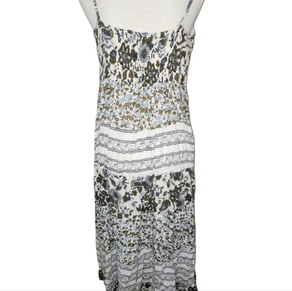 Jane Ashley Sleeveless Maxi Dress Medium White Green Vneck Prairie Floral Cotton - Picture 4 of 7